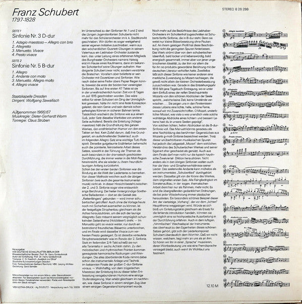 Franz Schubert – Staatskapelle Dresden, Wolfgang Sawallisch : Sinfonie Nr. 3 D-dur / Sinfonie Nr. 5 B-dur (LP, RE)