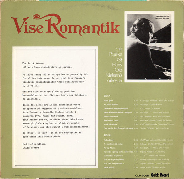 Erik Paaske Og Hans-Ole Nielsen's Orkester : Vise Romantik (LP)