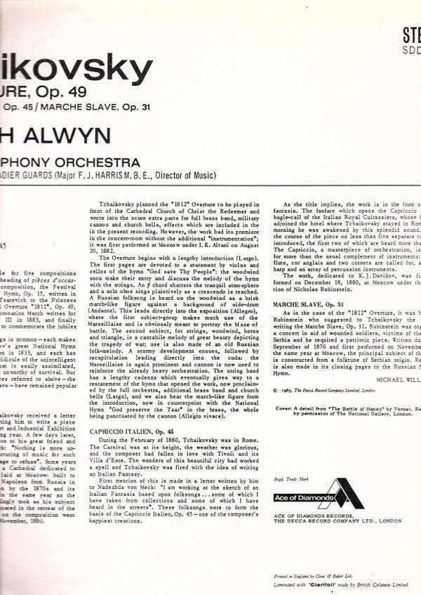 Pyotr Ilyich Tchaikovsky / The London Symphony Orchestra, Kenneth Alwyn : 1812 Overture, Op. 49 · Capriccio Italien · Marche Slave (LP, Album, RE)