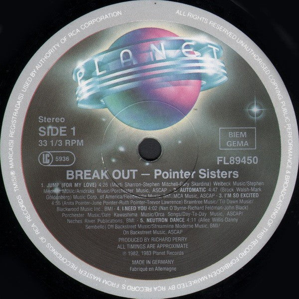 Pointer Sisters : Break Out (LP, Album, RE)