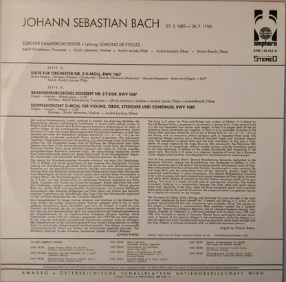 Johann Sebastian Bach - Zürcher Kammerorchester, Edmond De Stoutz : Suite Für Orchester Nr. 2 H-Moll / Brandenburgisches Konzert Nr. 2 F-Dur / Doppelkonzert D-moll Für Violine, Oboe Und Streicher (LP)