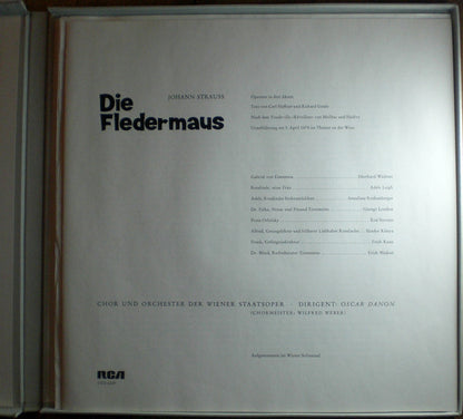 Johann Strauss Jr., Eberhard Wächter, Adele Leigh, Anneliese Rothenberger, George London (2), Risë Stevens, Sándor Kónya, Erich Kunz, Erich Majkut, Wiener Staatsopernchor Und Orchester Der Wiener Staatsoper, Oskar Danon : Die Fledermaus (Operette In Drei Akten) (2xLP, Album + Box)