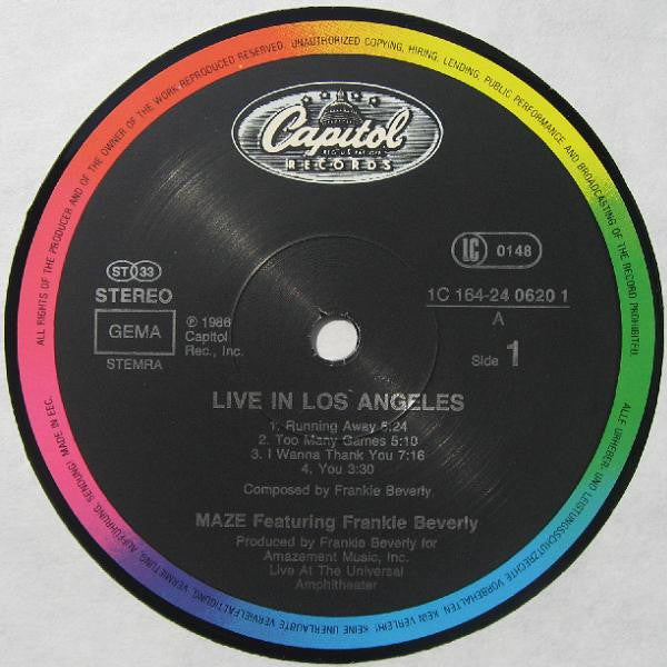 Maze Featuring Frankie Beverly : Live In Los Angeles (2xLP, Album, DMM)