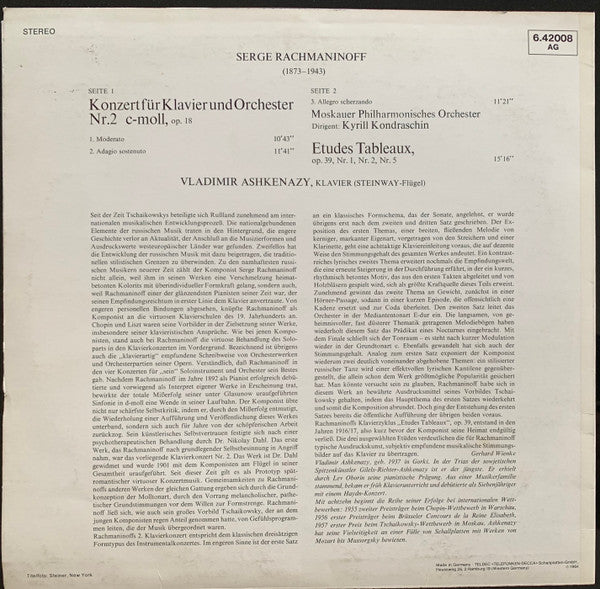 Vladimir Ashkenazy Spielt Sergei Vasilyevich Rachmaninoff : Klavierkonzert Nr.2 C-Moll / Etudes Tableaux (LP, Album, RE)