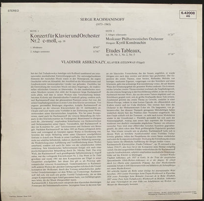 Vladimir Ashkenazy Spielt Sergei Vasilyevich Rachmaninoff : Klavierkonzert Nr.2 C-Moll / Etudes Tableaux (LP, Album, RE)