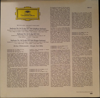 Wolfgang Amadeus Mozart, Berliner Philharmoniker · Karl Böhm : Symphonien Nr. 35 »Haffner« / Nr. 32 G-Dur (In G Major) / Nr. 38 »Prager« (LP)