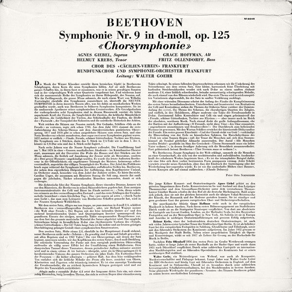 Ludwig van Beethoven / Cäcilien-Chor Frankfurt / Radio-Sinfonie-Orchester Frankfurt / Walter Goehr : Symphonie Nr. 9 In D-moll Chorsymphonie (LP, Mono)