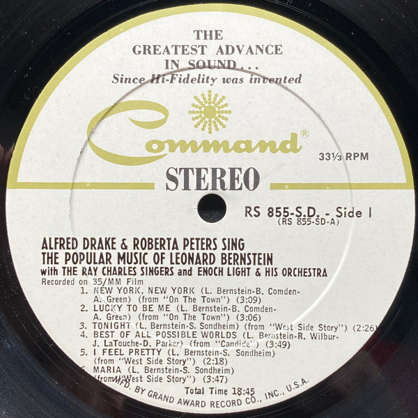 Alfred Drake And Roberta Peters Wih The Ray Charles Singers And Enoch Light And His Orchestra : Alfred Drake And Roberta Peters Sing The Popular Music Of Leonard Bernstein (LP, Album, Gat)