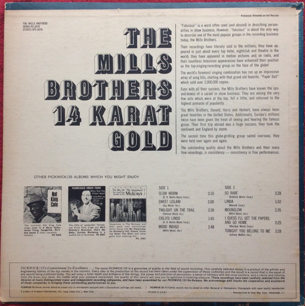 The Mills Brothers : 14 Karat Gold (LP, Comp, RE)