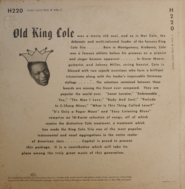 The Nat King Cole Trio : King Cole Trio Vol.1 (10", Album)