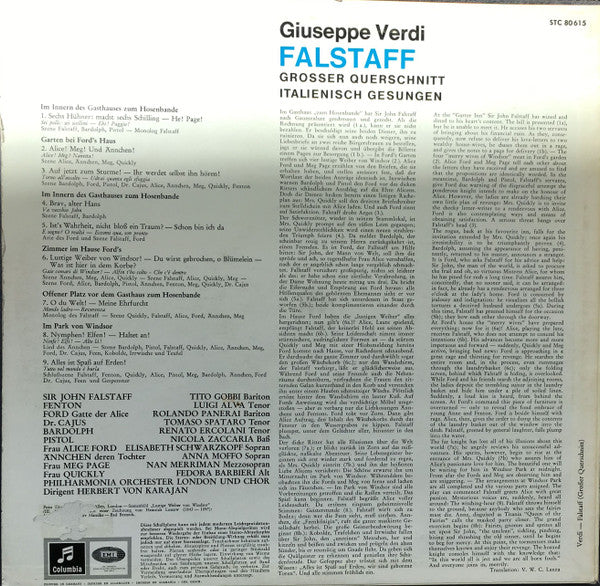 Giuseppe Verdi, Herbert von Karajan, Philharmonia Chorus Und Philharmonia Orchestra : Falstaff - Großer Querschnitt (LP, Album)