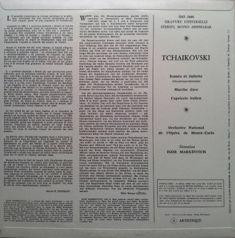 Pyotr Ilyich Tchaikovsky, Igor Markevitch, Orchestre National De L'Opéra De Monte-Carlo : Romeo Et Juliette - Marche Slave - Capriccio Italien (LP, Album)