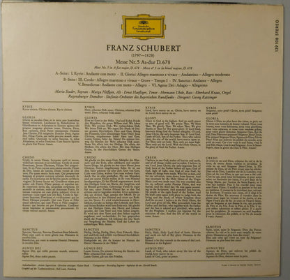 Franz Schubert, Maria Stader, Marga Höffgen, Ernst Haefliger, Hermann Uhde, Regensburger Domchor : Messe Nr. 5 As-Dur D. 678 (LP, Album, RE)