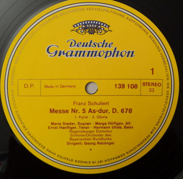 Franz Schubert, Maria Stader, Marga Höffgen, Ernst Haefliger, Hermann Uhde, Regensburger Domchor : Messe Nr. 5 As-Dur D. 678 (LP, Album, RE)