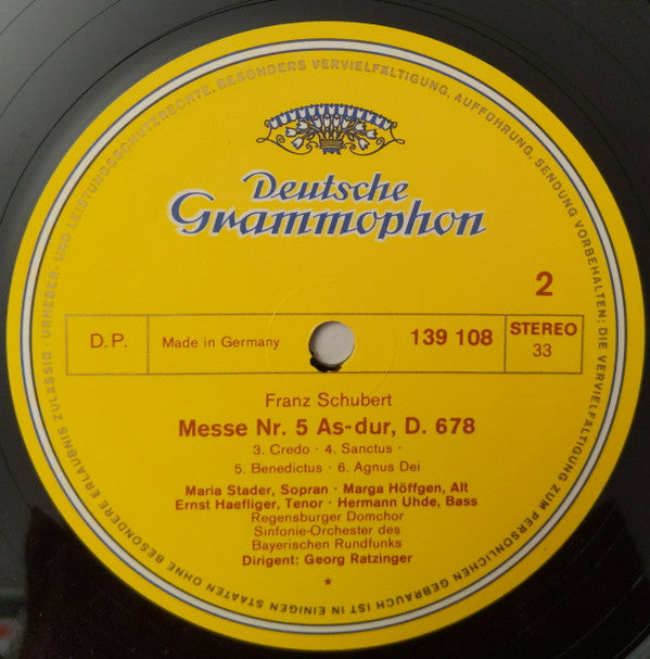 Franz Schubert, Maria Stader, Marga Höffgen, Ernst Haefliger, Hermann Uhde, Regensburger Domchor : Messe Nr. 5 As-Dur D. 678 (LP, Album, RE)