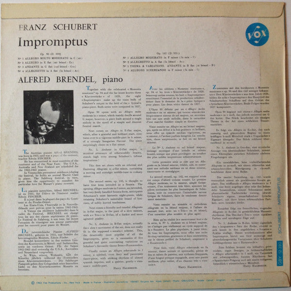 Franz Schubert - Alfred Brendel : Impromptus Op. 90 & 142 (LP, Album, Mono, Blu)