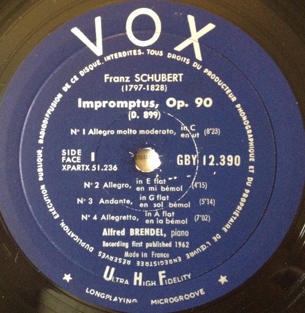 Franz Schubert - Alfred Brendel : Impromptus Op. 90 & 142 (LP, Album, Mono, Blu)