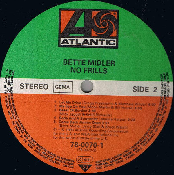 Bette Midler : No Frills (LP, Album)