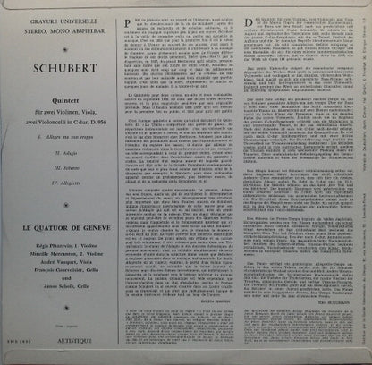 Franz Schubert – Quatuor De Genève – Janos Scholz : Quintett Für Zwei Violinen, Viola Und Zwei Violincelli (LP, Album)