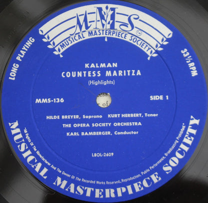 Emmerich Kálmán, The Opera Society Orchestra, Carl Bamberger : Countess Maritza (10")