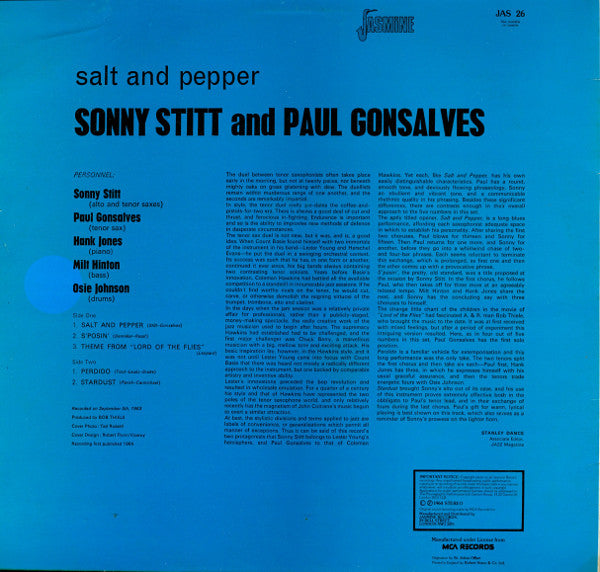 Sonny Stitt And Paul Gonsalves : Salt And Pepper (LP, Album, RE)