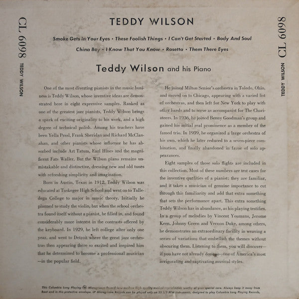 Teddy Wilson : Teddy Wilson And His Piano (10", Comp, RP)