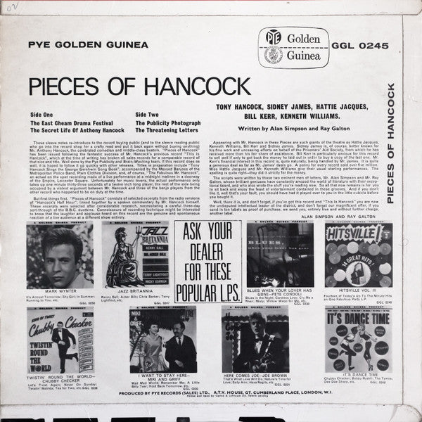 Tony Hancock, Sid James, Hattie Jacques, Bill Kerr, Kenneth Williams : Pieces Of Hancock (LP, Comp, RE, Yel)