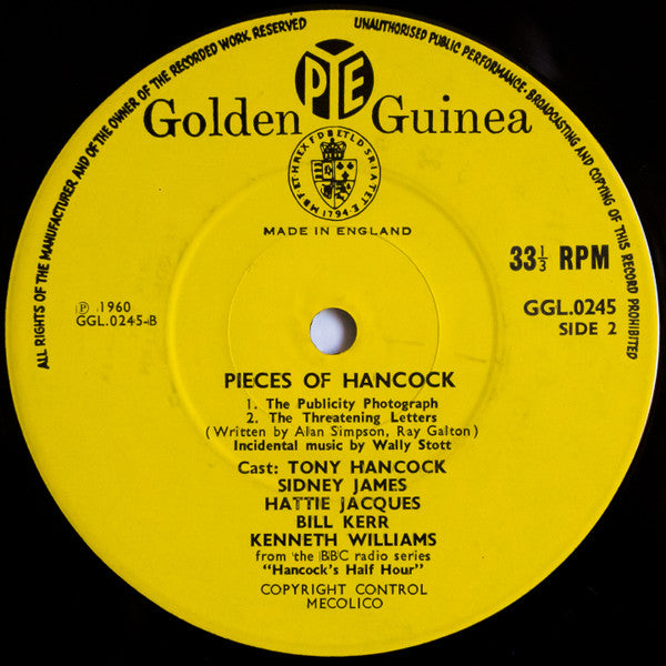 Tony Hancock, Sid James, Hattie Jacques, Bill Kerr, Kenneth Williams : Pieces Of Hancock (LP, Comp, RE, Yel)