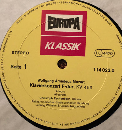 Wolfgang Amadeus Mozart, Christoph Eschenbach, Philharmonisches Staatsorchester Hamburg, Wilhelm Brückner-Rüggeberg : Klavierkonzert F-Dur, KV 459, Konzertrondo Für Klavier Und Orchester D-Dur, KV 382 (LP, RE)