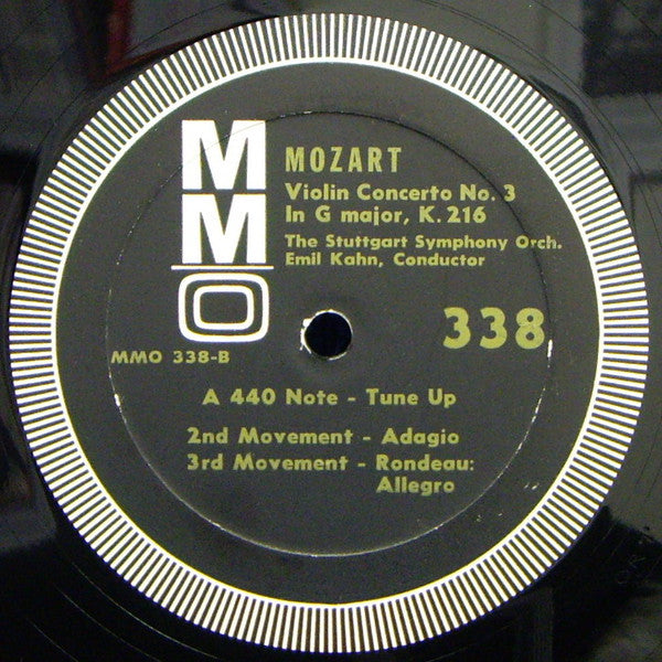 Wolfgang Amadeus Mozart, Stuttgart Symphony Orchestra, Emil Kahn : Concerto No. 3 In G Major For Violin And Orchestra, K. 216 (LP)