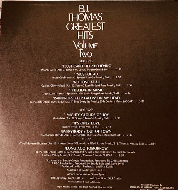 B.J. Thomas : Greatest Hits Volume Two (LP, Comp)