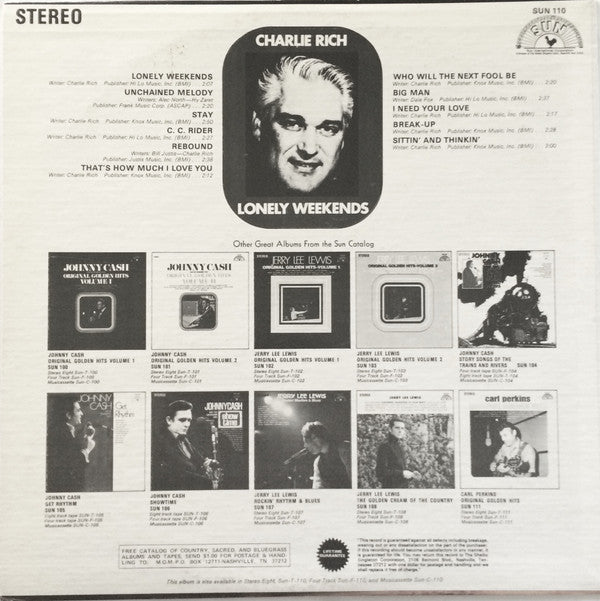 Charlie Rich : Lonely Weekends (LP, Comp)