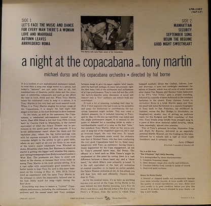 Tony Martin (3) : A Night At The Copacabana With Tony Martin (LP, Album, Mono)