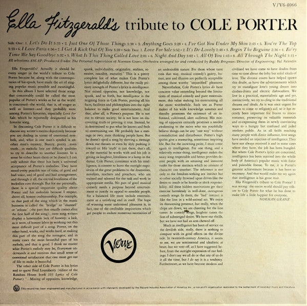 Ella Fitzgerald : Ella Fitzgerald's Tribute To Cole Porter (LP, Comp, Mono, RE)