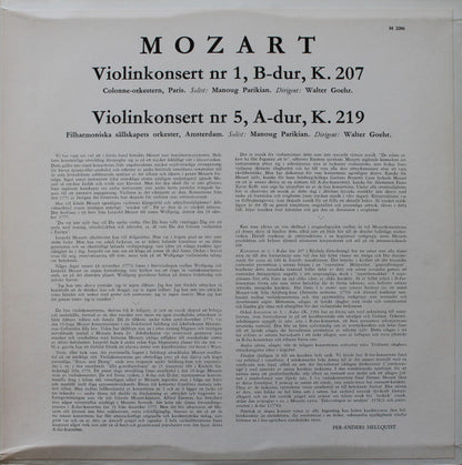 Wolfgang Amadeus Mozart, Manoug Parikian, Amsterdam Philharmonic Society Orchestra · Walter Goehr : Violinkonsert Nr. 1, B-Dur, K. 207 / Nr. 5, A-Dur, K. 219 (LP, Mono)