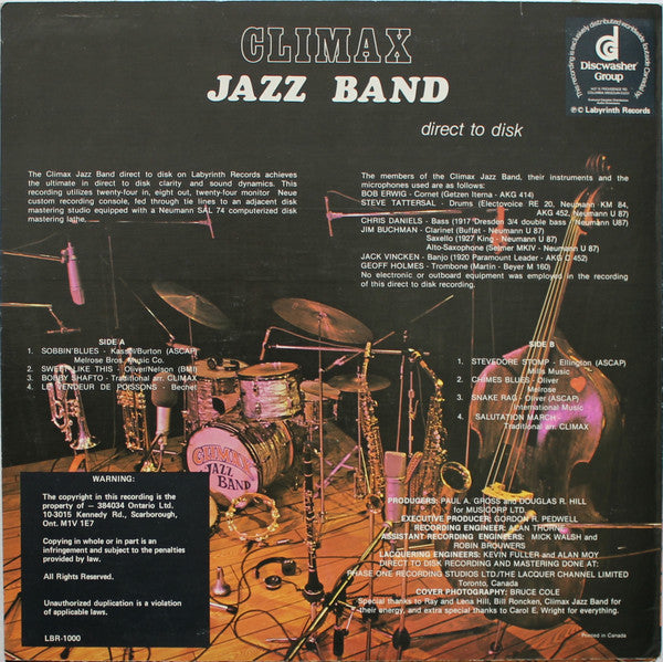 Climax Jazz Band : Direct To Disk (LP, Ltd)