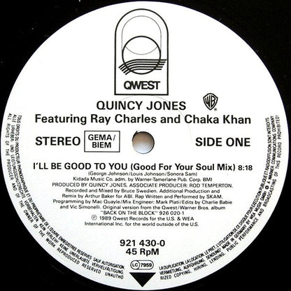 Quincy Jones Featuring Ray Charles And Chaka Khan : I'll Be Good To You (12", Maxi)