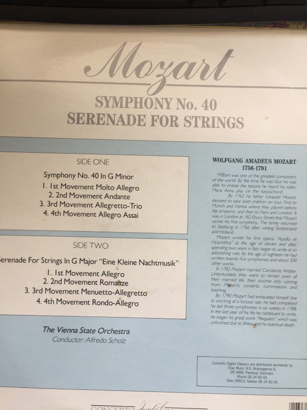 The Vienna State Orchestra, Alfred Scholz : Mozart - Symphony No. 40 -  Serenade For Strings (LP, Album)