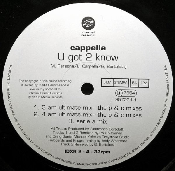 Cappella : U Got 2 Know (Revisited) (12")