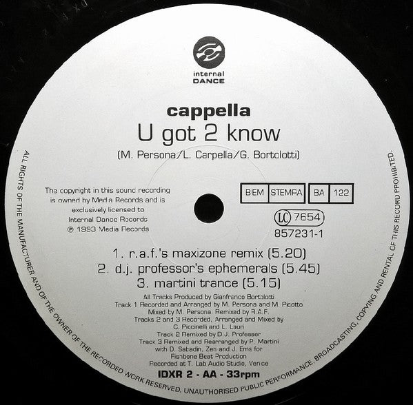 Cappella : U Got 2 Know (Revisited) (12")