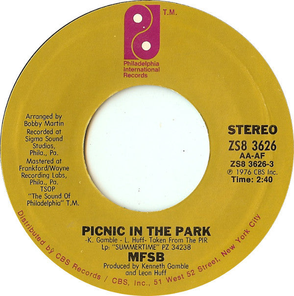 MFSB : Picnic In The Park (7", Single, Styrene)