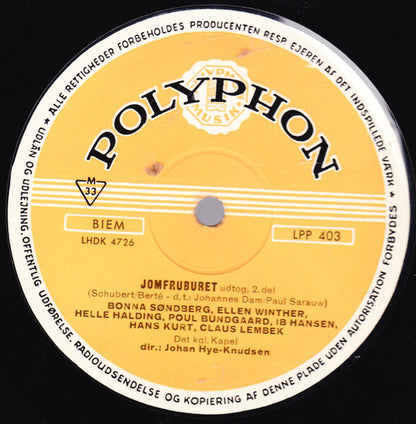 Various : Jomfruburet - Syngespil Med Melodier Af Franz Schubert (10")