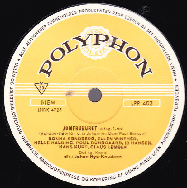 Various : Jomfruburet - Syngespil Med Melodier Af Franz Schubert (10")