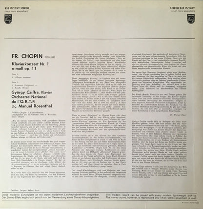 Frédéric Chopin, Gyorgy Cziffra, Orchestre National De L'ORTF, Manuel Rosenthal : Klavierkonzert Nr.1 (LP, Album)