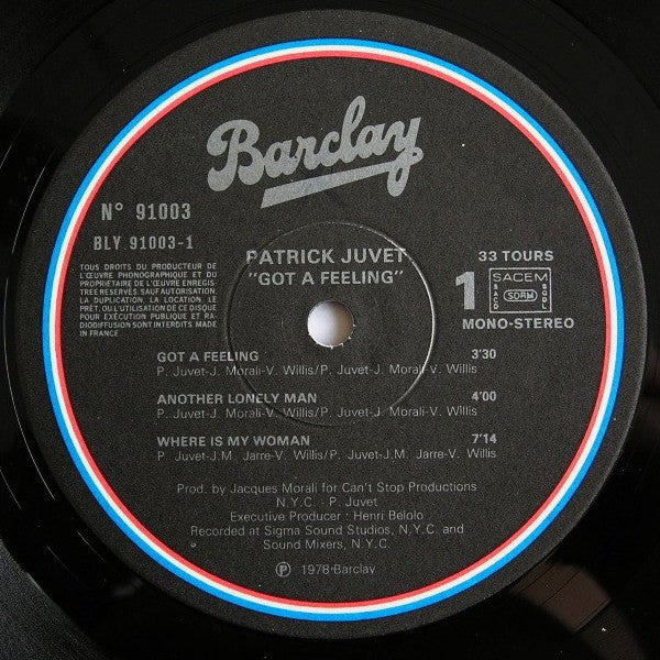 Patrick Juvet : Got A Feeling - I Love America (LP, Album, Cir)