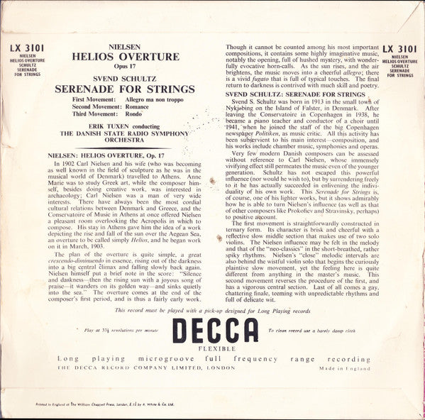 Carl Nielsen, Svend S. Schultz, Erik Tuxen, Statsradiofoniens Symfoniorkester : Helios Overture Op. 17 / Serenade For Strings (10", Album)