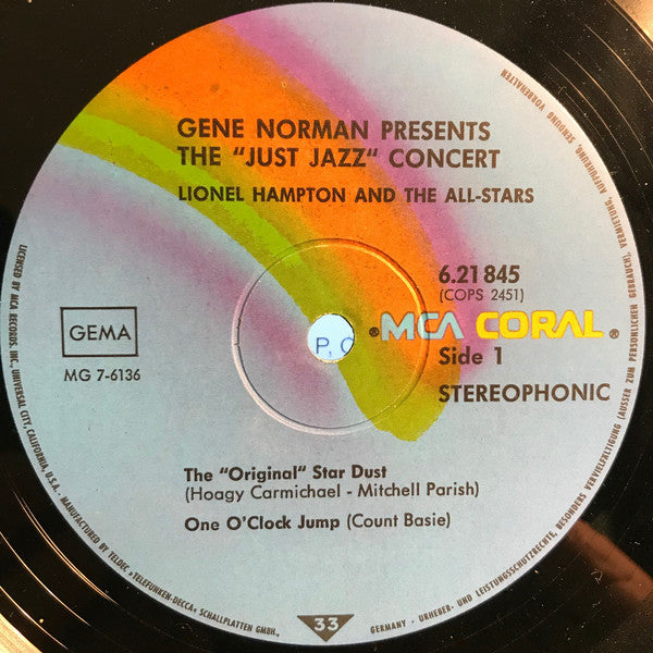 Lionel Hampton All Stars And The All Stars (7) : Gene Norman Presents The "Just Jazz" Concert (LP, Album, RE)