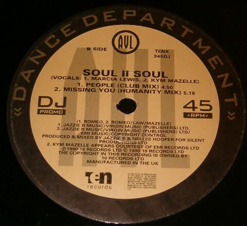 Soul II Soul : Missing You (12", Promo)