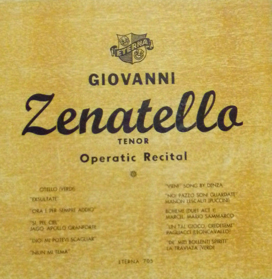 Giovanni Zenatello : Operatic Recital (LP, Comp, Mono)