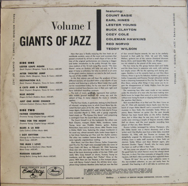 Various : The Jazz Greats (Giants Of Jazz Volume I) (LP, Album)